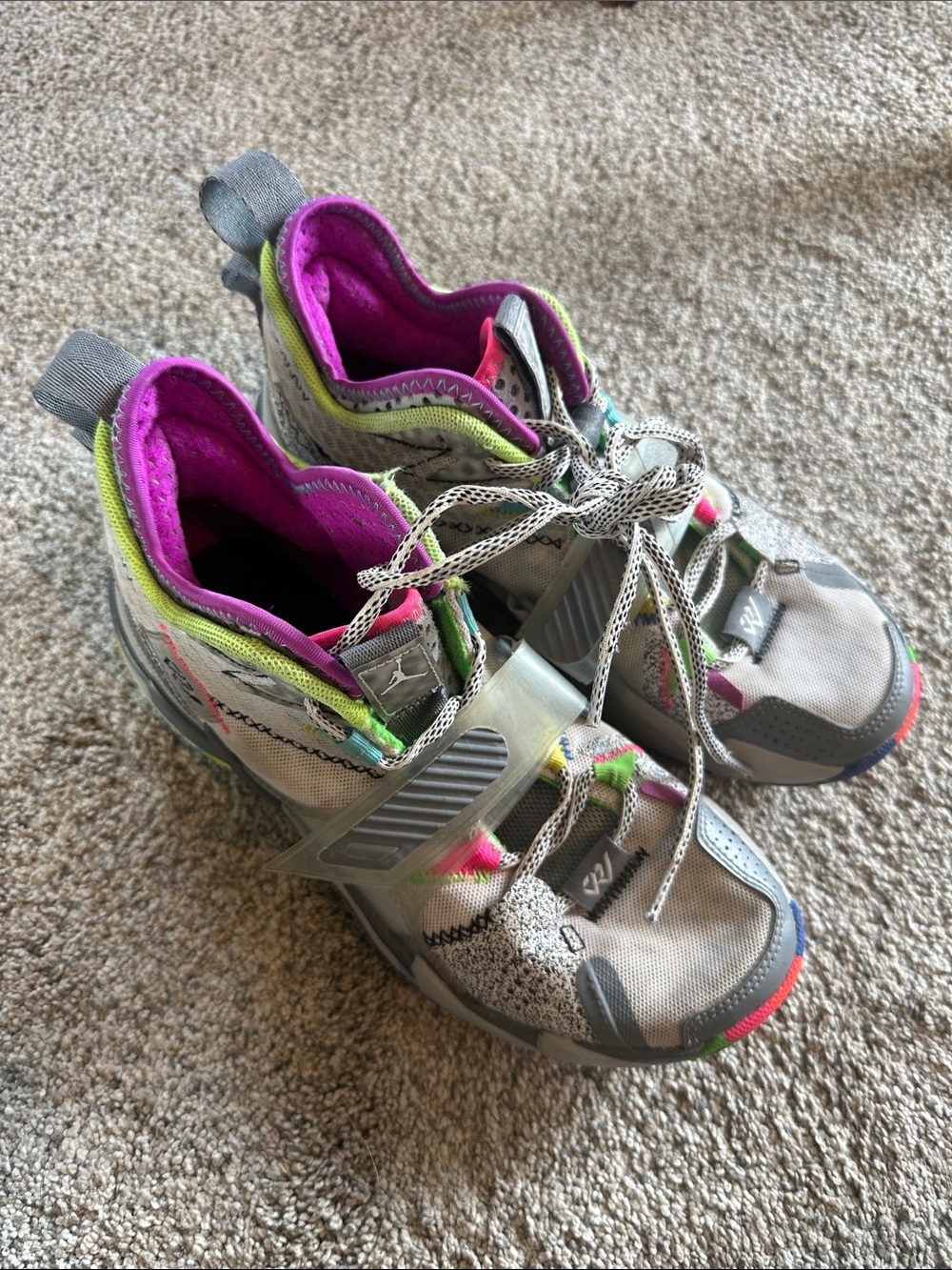 Jordan Girls' Why Not Zero .3 Gray Sneakers with Pink & Neon Green Accents